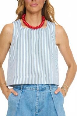 NEW ENTRO striped squareneck tank in blue